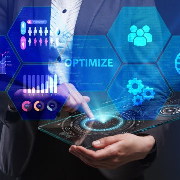 Advanced System Repair system optimizers man in suit on tablet touching screen optimizing system